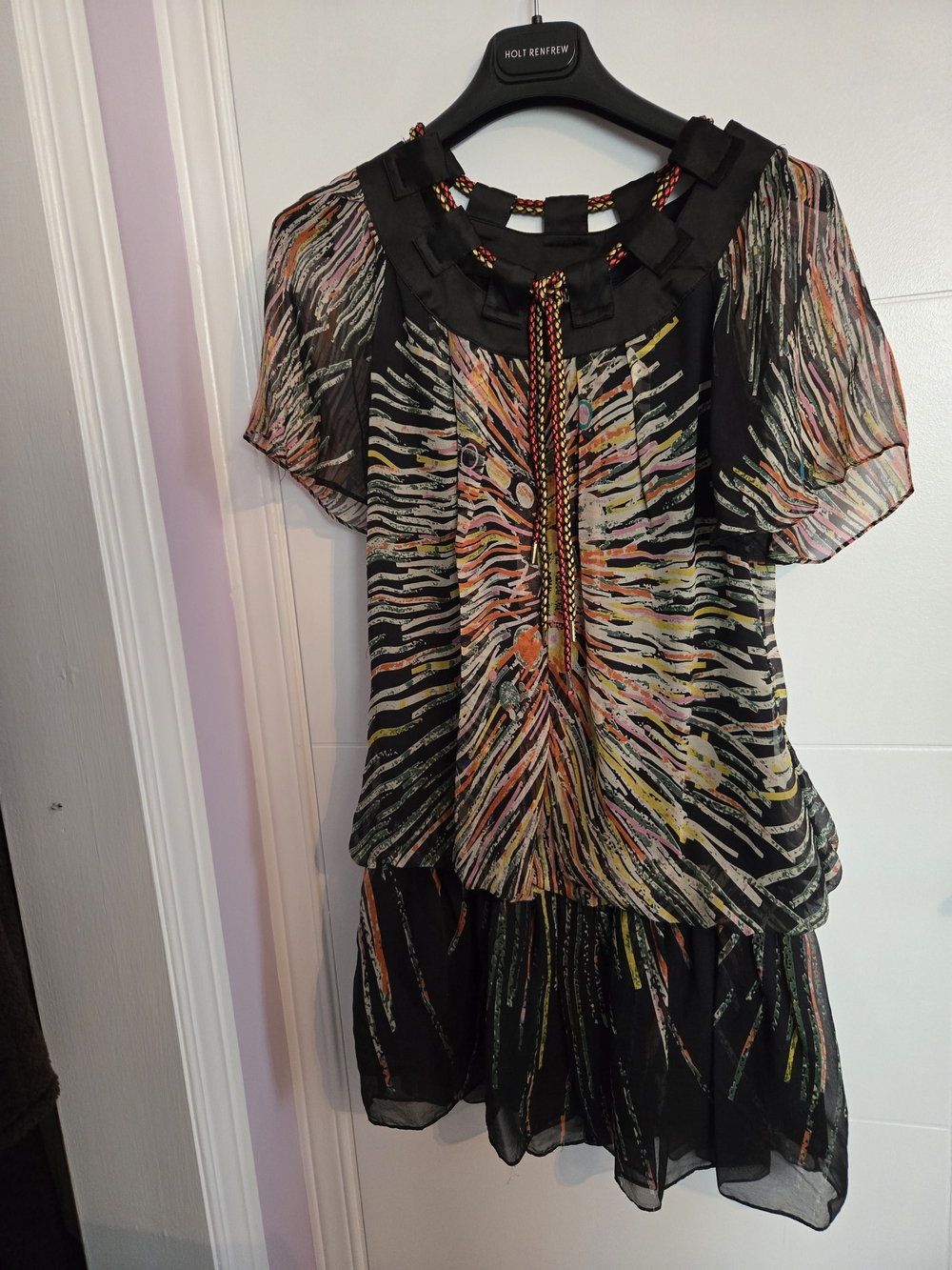 Anna Sui Black Dress with Red and Gold Rope Trim